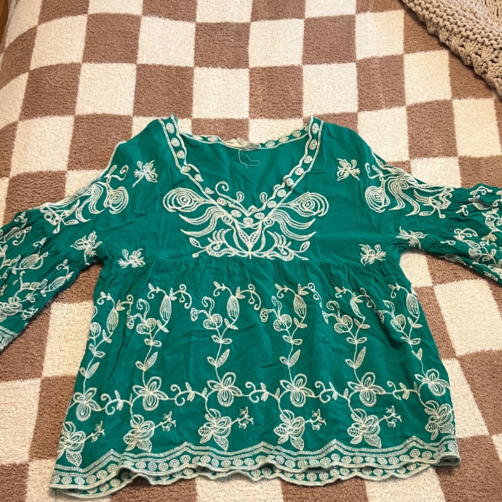 Green Embroidered Blouse